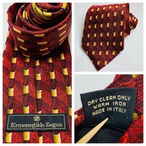 Ermenegildo Zegna Necktie Mens  Designer Silk Tie Red Yellow Office Professional
